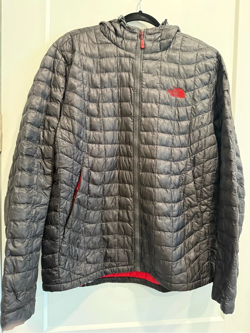 The North Face Men's Black ThermoBall Quilted Insulated Puffer with Red Accents